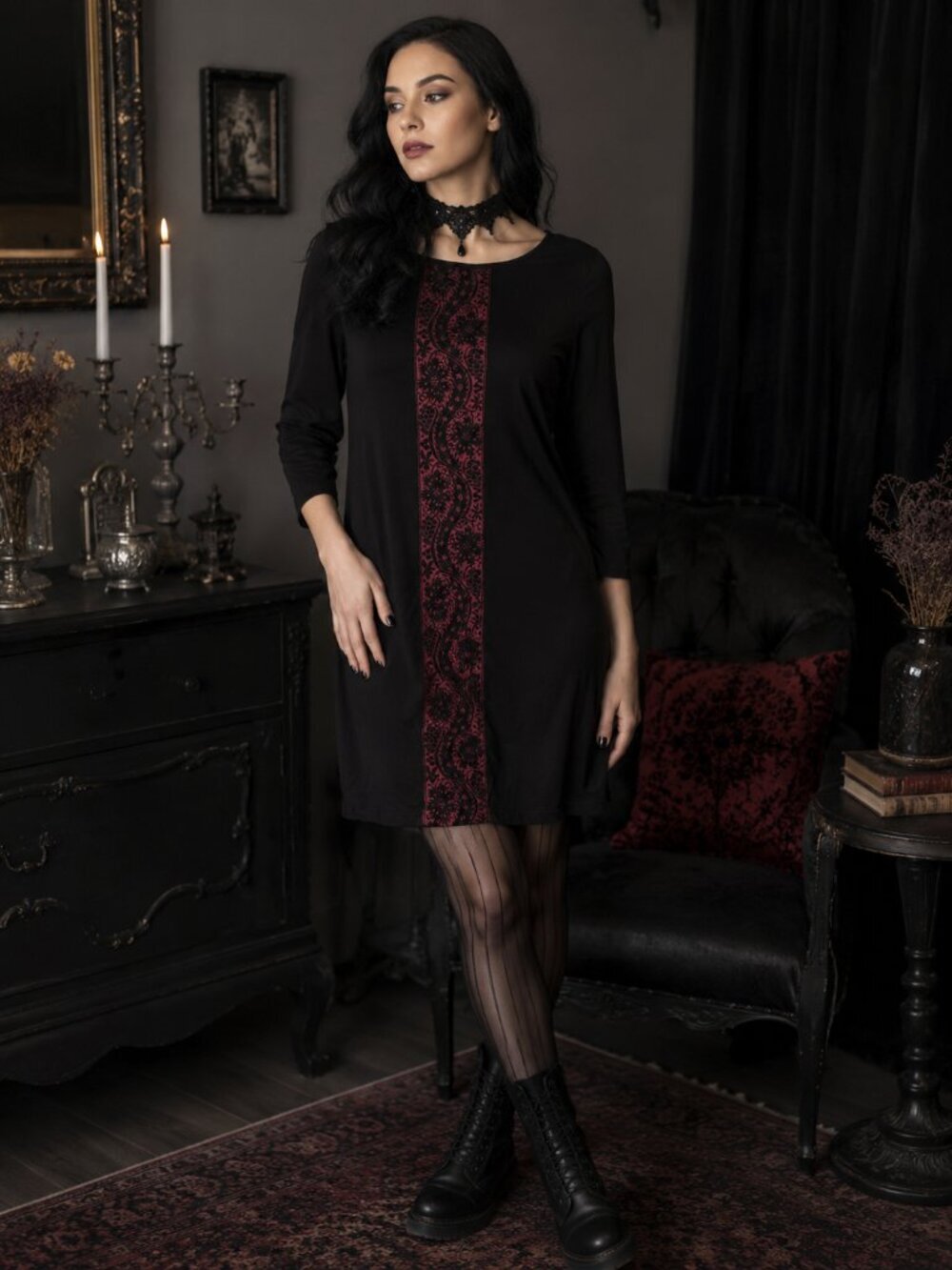 Peruvian Connection Black Red Knit Tunic Mini Dress XL Lagenlook Boho Career